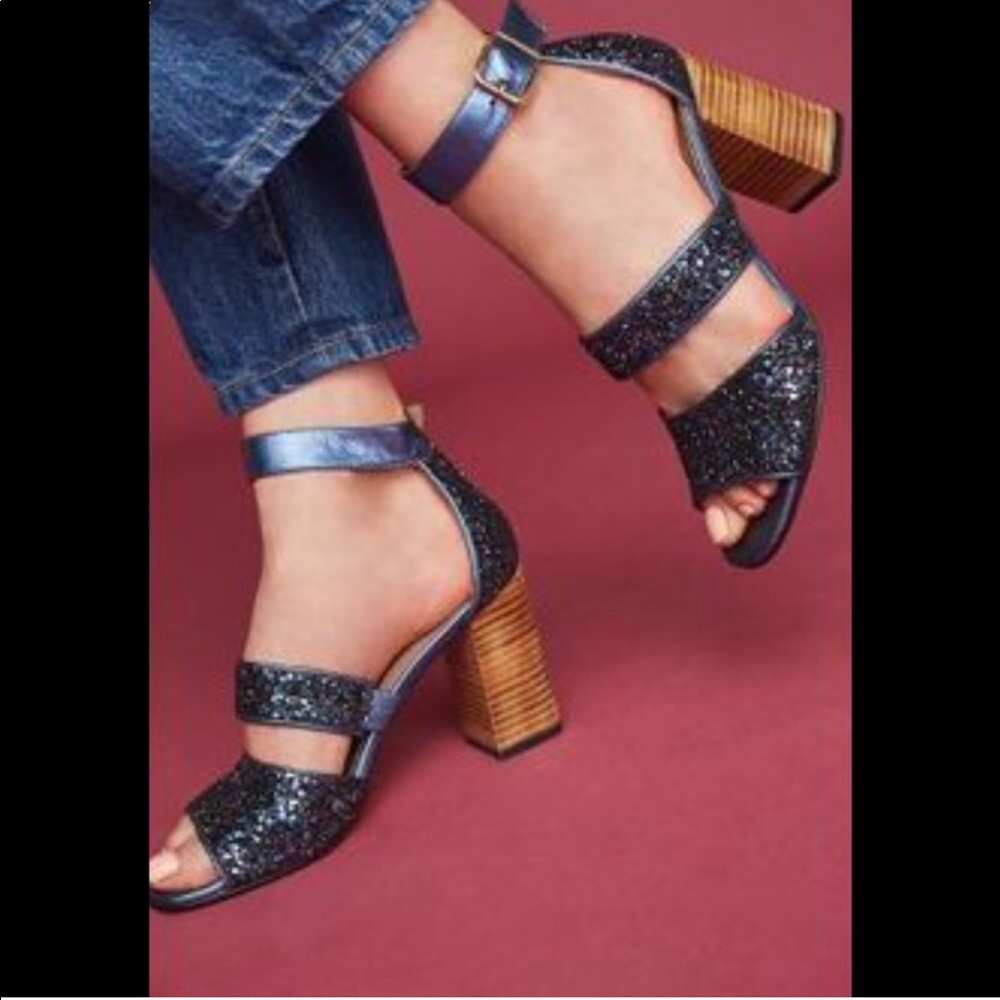 Anthropologie Glitter Metallic Stack Heel Shoes